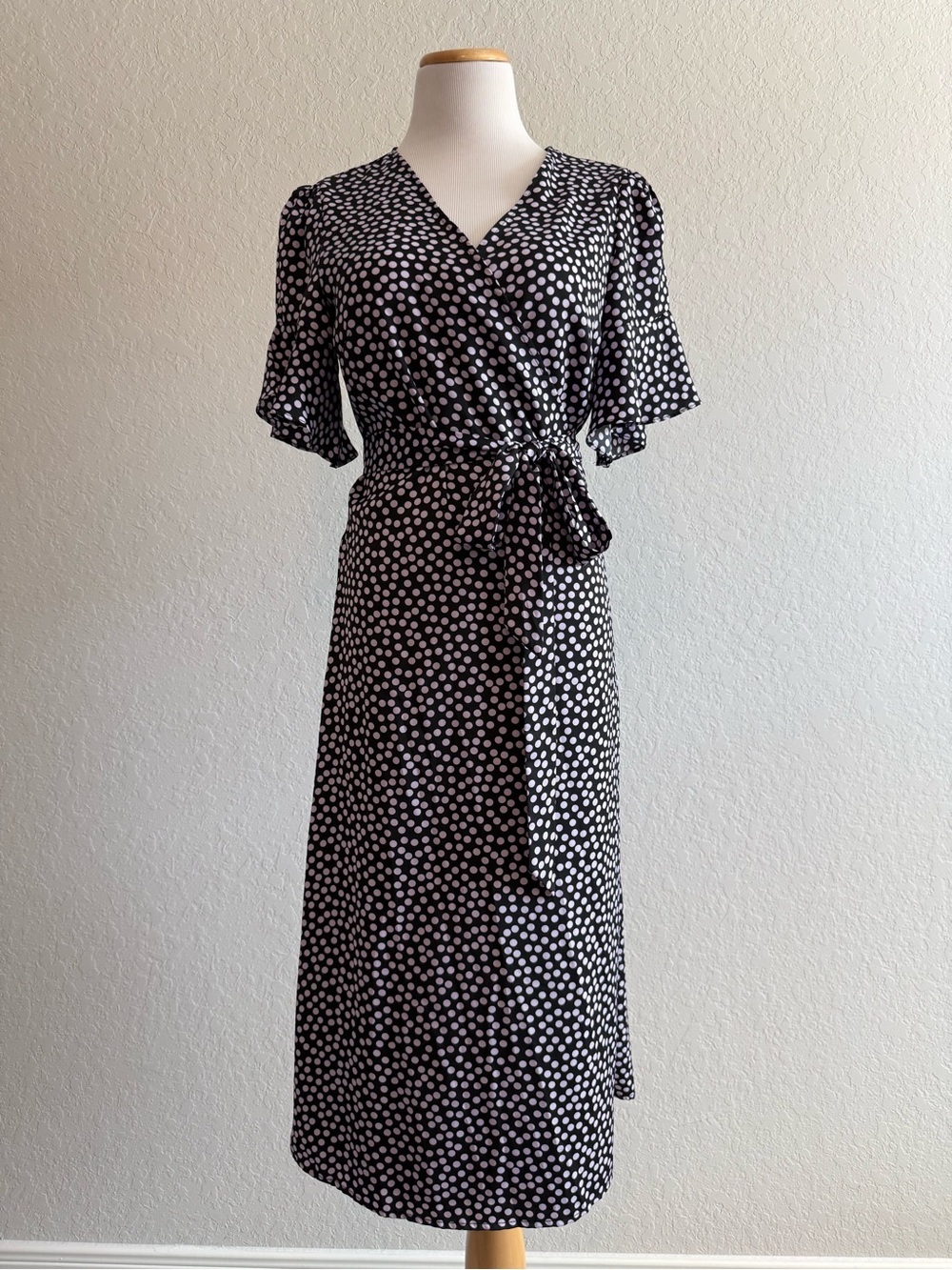 Who What Wear Polka Dot Wrap Midi Dress